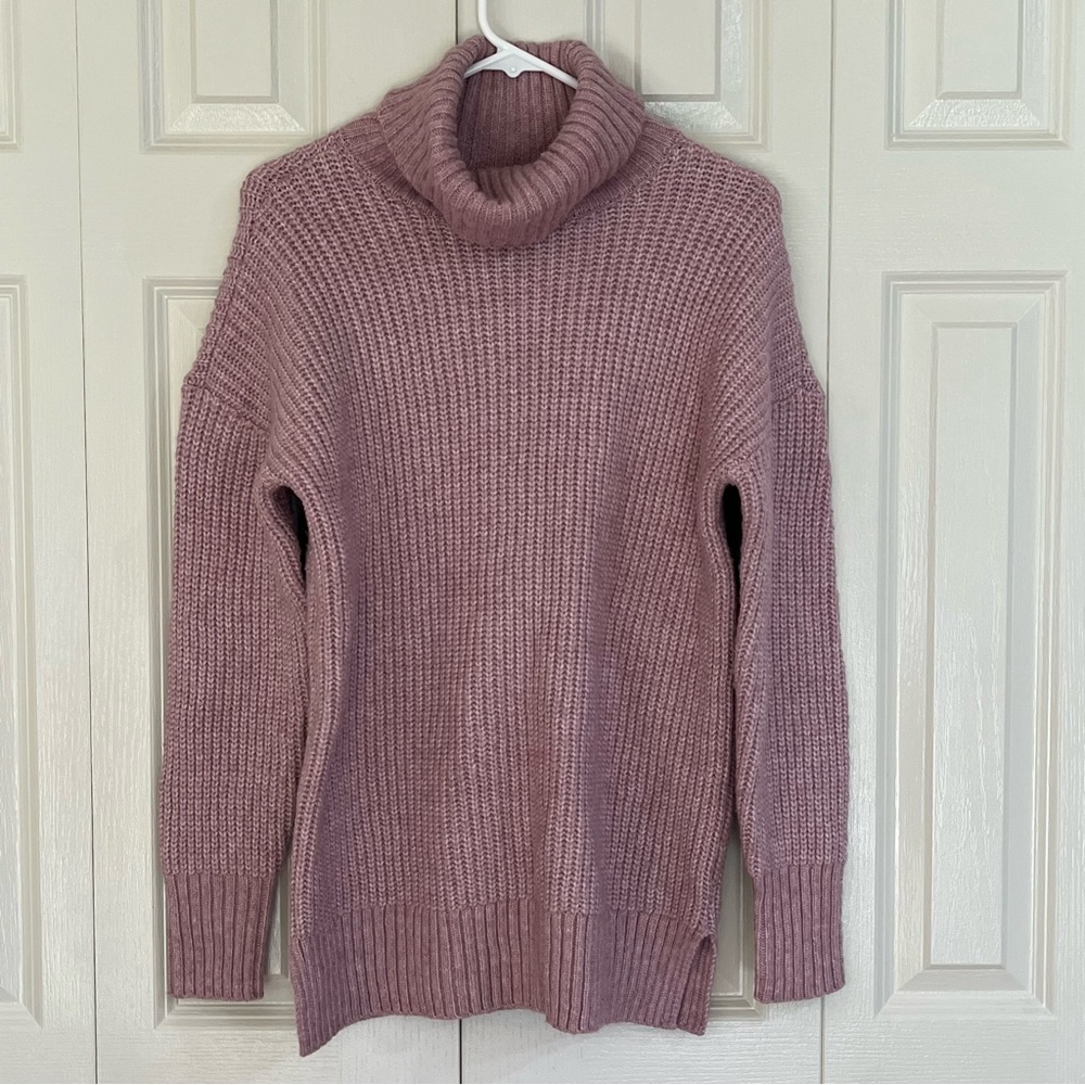 Chunky Knit Turtleneck Cozy Sweater Pullover Dusty Pink Size Small
